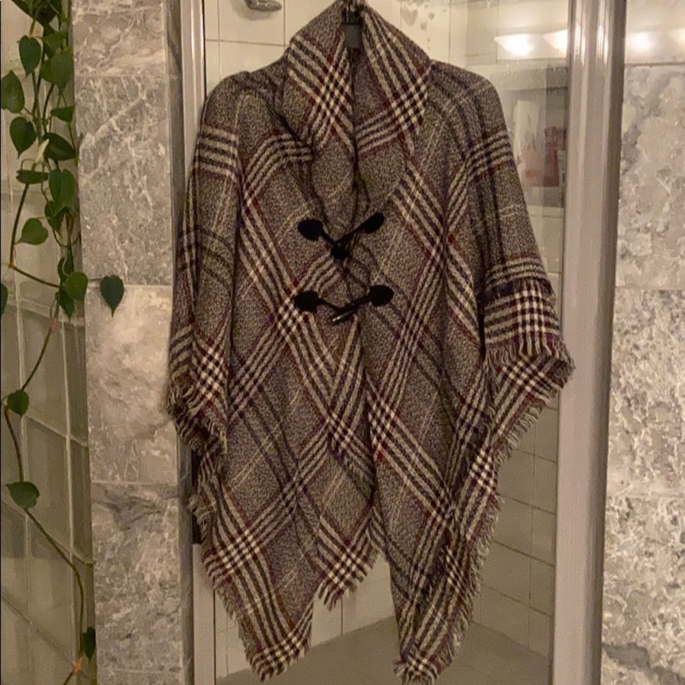 Checkered Poncho with criss cross back -one size